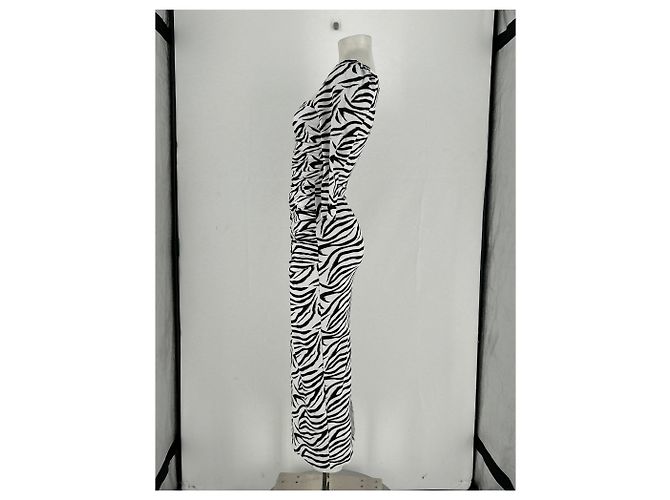 Vestido Rotate de algodón blanco con estampado de cebra - vista 3