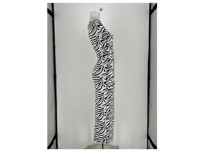 Vestido Rotate de algodón blanco con estampado de cebra - vista 4