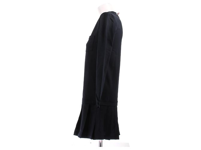 Thom Browne Abito midi dritto plissé blu navy - vista 3