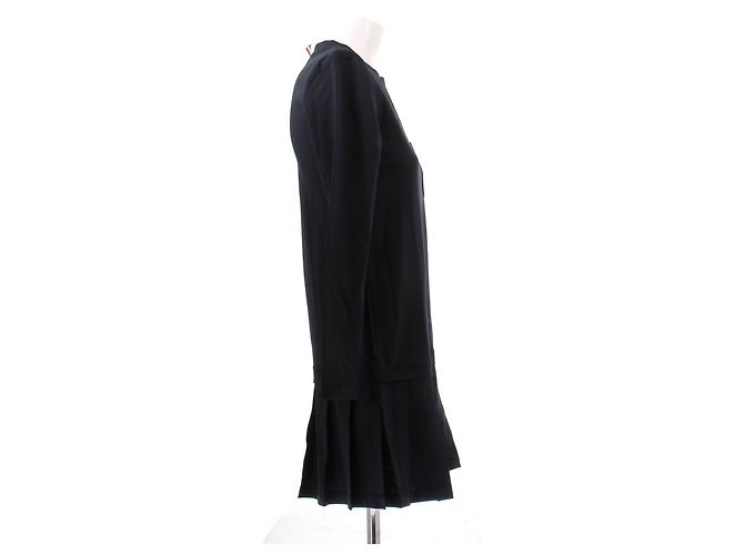 Thom Browne Abito midi dritto plissé blu navy - vista 4