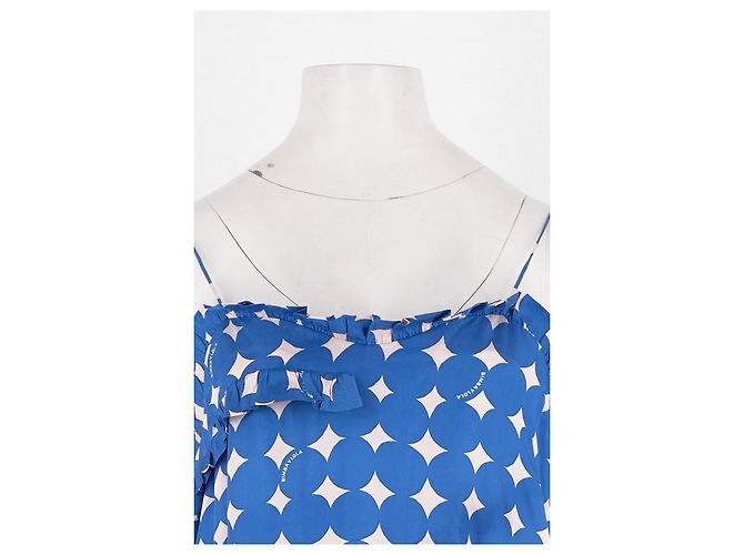 Vestido longo azul Bimba & Lola com gola de folhos - vista 2