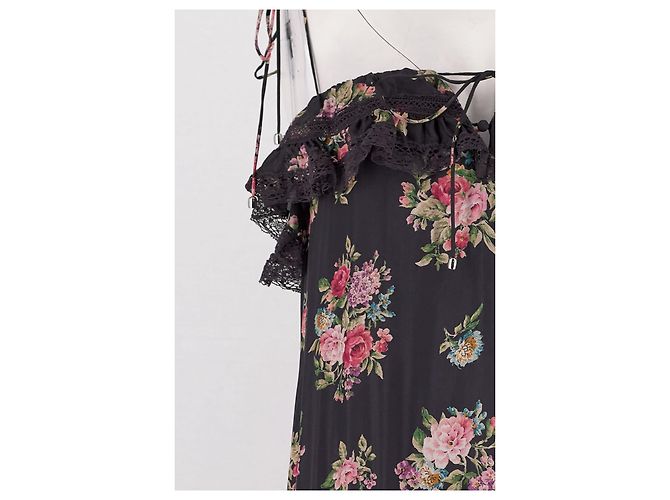 Zimmermann Schwarzes Seidenkleid mit Blumenprint trägerlos - Ansicht 3