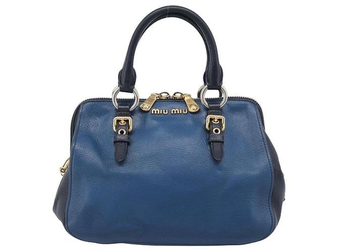 Miu Miu Hand Bag Leather 2way Blue Gold - vista 13