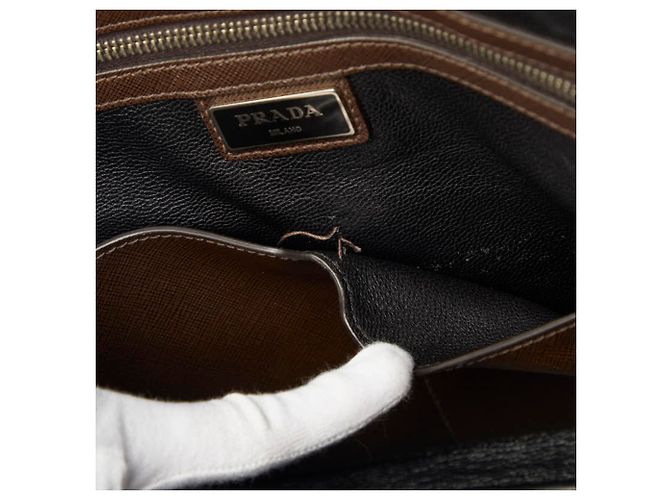 Borsetta Prada in pelle Saffiano marrone - vista 11