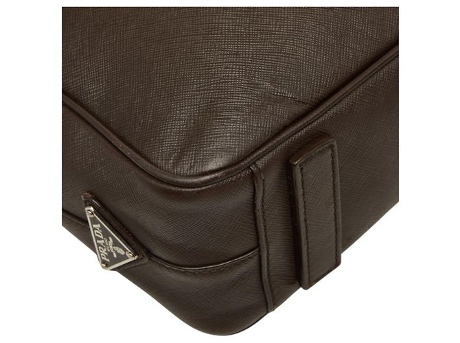 Borsetta Prada in pelle Saffiano marrone - vista 7