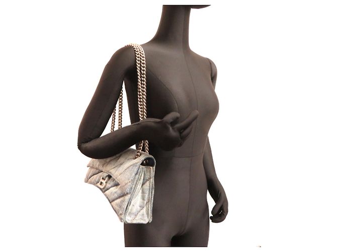 Borsa a tracolla Balenciaga Crushed Chain Blu - vista 8
