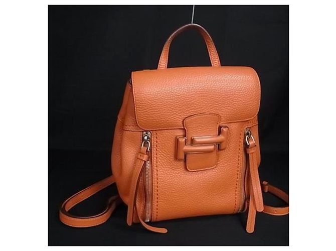 Tod's Double T Mini-Rucksack aus orangefarbenem Leder - Ansicht 7