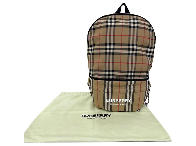Zaino convertibile Burberry in nylon beige House Check - vista 14