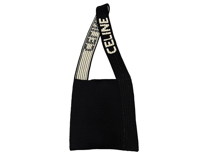 Céline Celine Borsa a tracolla in cotone crochet nero - vista 2