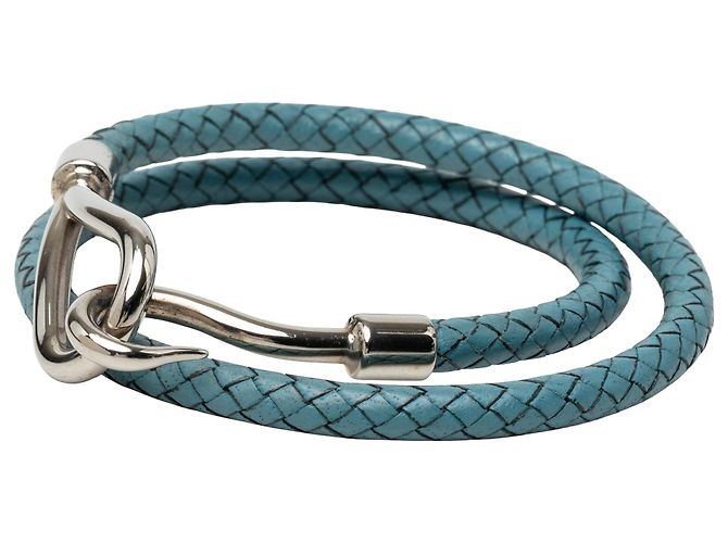 Bracciale Double Tour Jumbo Hook in pelle intrecciata e palladio blu Hermès - vista 2