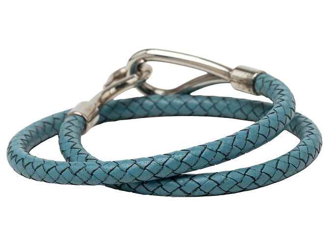 Bracciale Double Tour Jumbo Hook in pelle intrecciata e palladio blu Hermès - vista 3