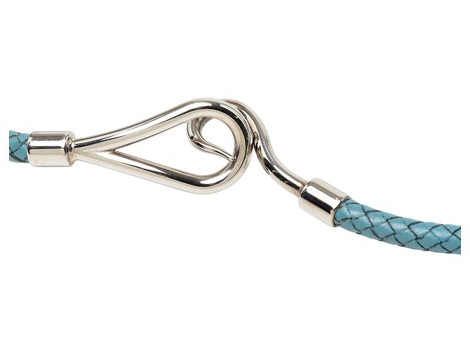 Bracciale Double Tour Jumbo Hook in pelle intrecciata e palladio blu Hermès - vista 4