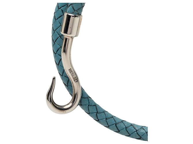 Bracciale Double Tour Jumbo Hook in pelle intrecciata e palladio blu Hermès - vista 5