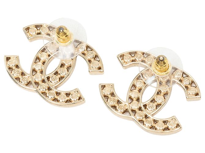 Orecchini Chanel Gold CC placcati oro con strass e chiusura a pressione D'oro - vista 2