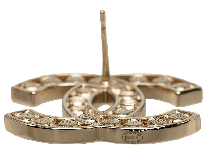 Orecchini Chanel Gold CC placcati oro con strass e chiusura a pressione D'oro - vista 3
