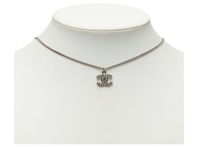 Collana con pendente Chanel Silver CC in ottone e strass Argento - vista 6