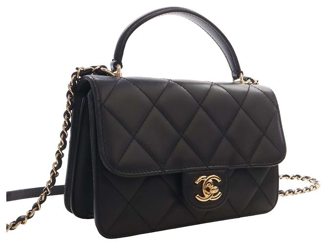 Chanel Mini Quilted Lambskin Top Handle Flap Nero - vista 12