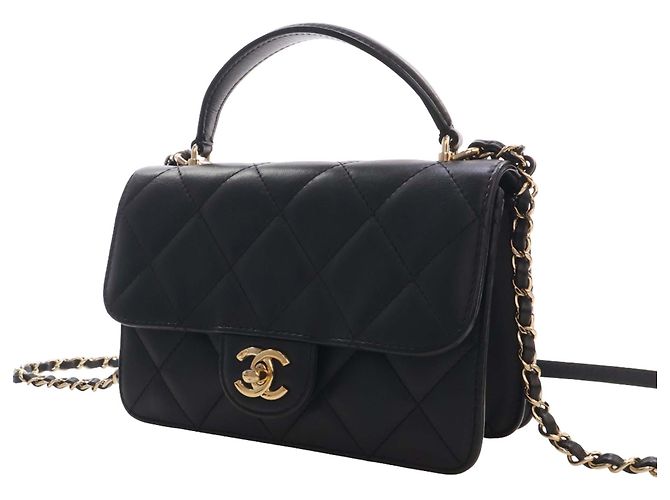 Chanel Mini Quilted Lambskin Top Handle Flap Nero - vista 13