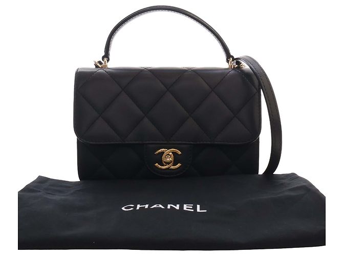 Chanel Mini Quilted Lambskin Top Handle Flap Nero - vista 15