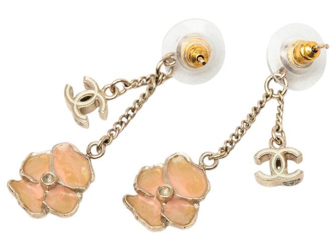 Orecchini Chanel Gold CC placcati oro smalto Camélia Drop Push Back D'oro - vista 2
