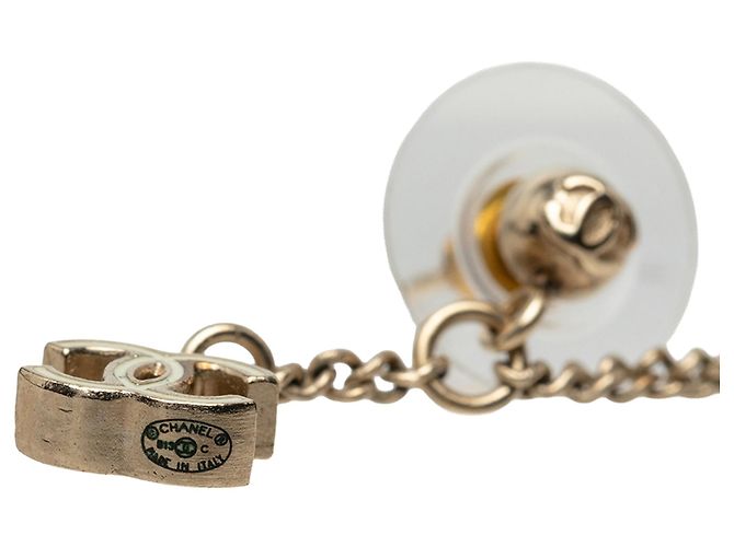 Orecchini Chanel Gold CC placcati oro smalto Camélia Drop Push Back D'oro - vista 3