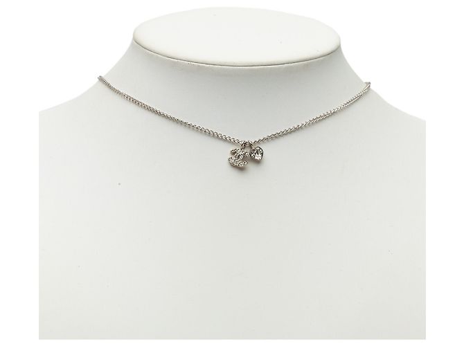 Collana con mini ciondolo a cuore Chanel in ottone e strass Silver CC Argento - vista 5
