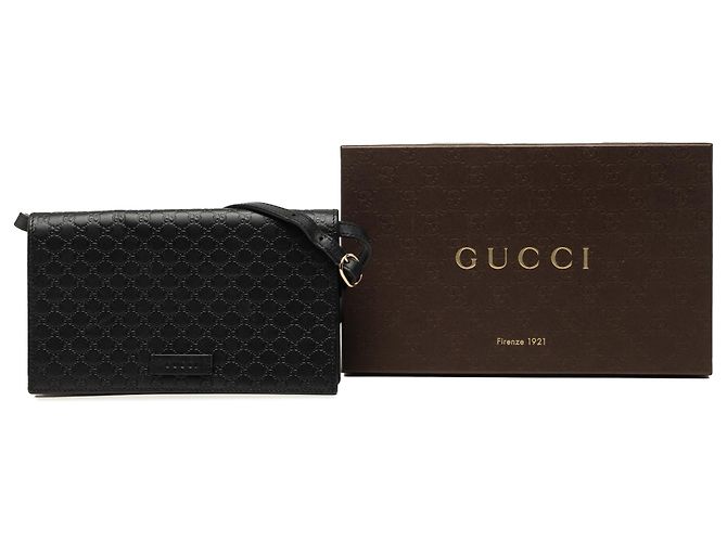 Portafoglio a tracolla Gucci Black Microguccissima Wallet on Strap Nero - vista 7