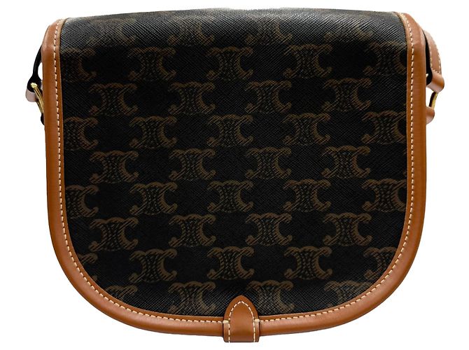 Céline Celine Brown Medium Triomphe Coated Canvas Folco Crossbody Marrone Marrone scuro - vista 2