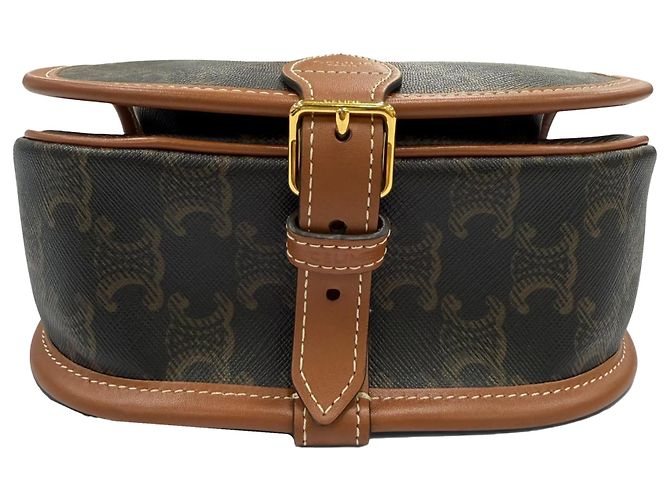 Céline Celine Brown Medium Triomphe Coated Canvas Folco Crossbody Marrone Marrone scuro - vista 3