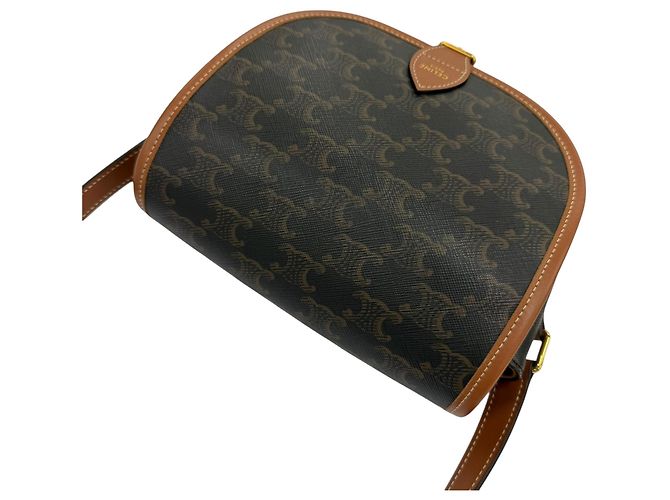 Céline Celine Brown Medium Triomphe Coated Canvas Folco Crossbody Marrone Marrone scuro - vista 7
