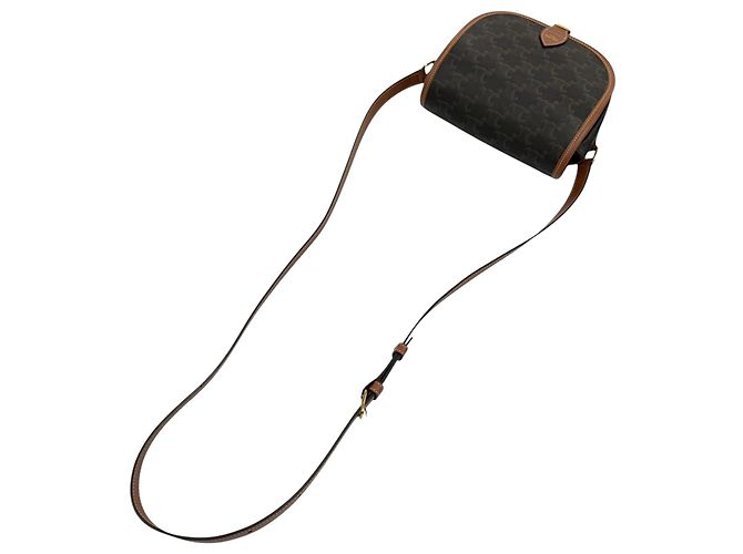 Céline Celine Brown Medium Triomphe Coated Canvas Folco Crossbody Marrone Marrone scuro - vista 9