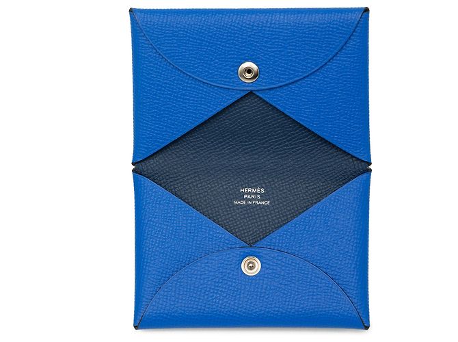 Tarjetero Hermès Calvi en cuero Epsom azul - vista 4