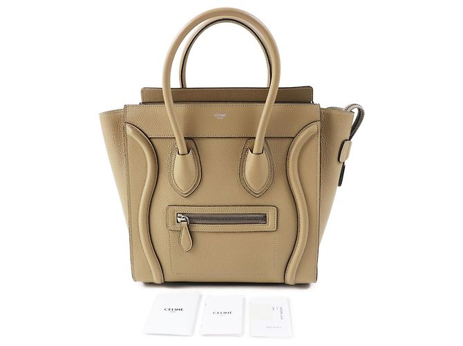 Céline Celine Bolsa Luggage Micro em Pele de Bezerro Drummed Bege - vista 11