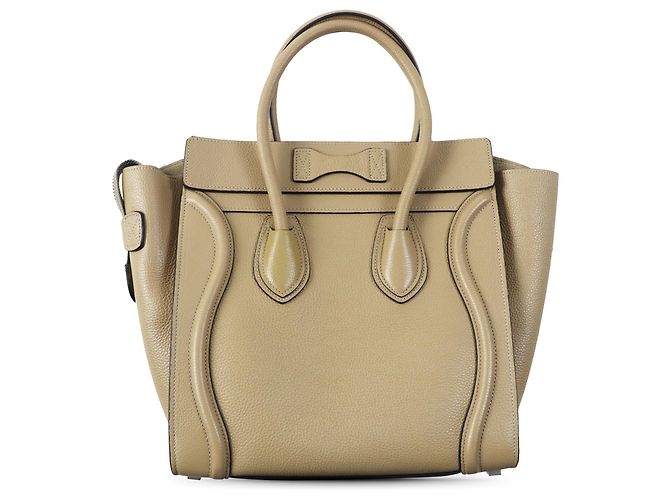 Céline Celine Bolsa Luggage Micro em Pele de Bezerro Drummed Bege - vista 2