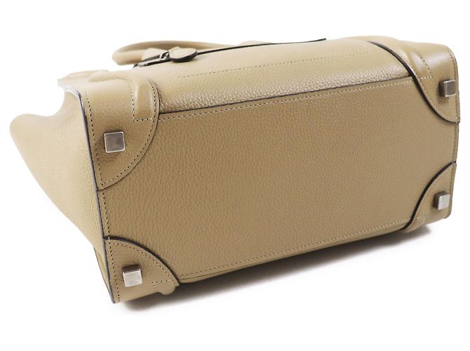 Céline Celine Bolsa Luggage Micro em Pele de Bezerro Drummed Bege - vista 3