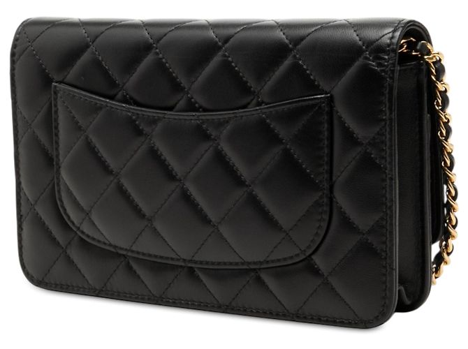 Chanel Wallet On Chain aus schwarzem gestepptem Lammleder CC - Ansicht 2