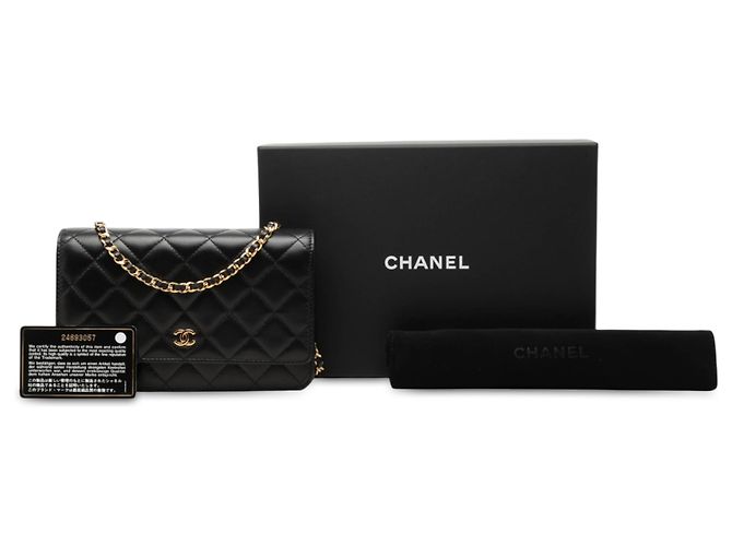 Chanel Wallet On Chain aus schwarzem gestepptem Lammleder CC - Ansicht 7