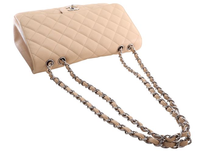 Chanel Beige Jumbo Classic Caviar Single Flap - vista 12