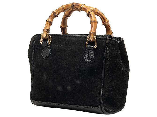 Bamboo Borsa Satchel Mini in Camoscio Nero con Bambù Gucci - vista 2