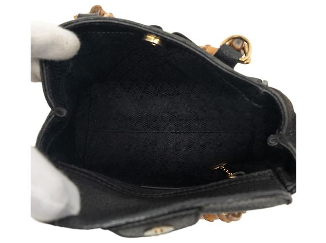 Bamboo Borsa Satchel Mini in Camoscio Nero con Bambù Gucci - vista 4
