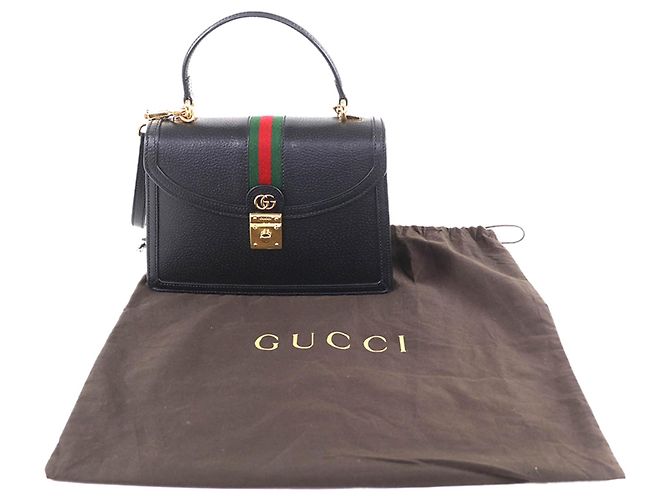 Gucci Black Small Calfskin Web Ophidia Top Handle Flap Nero - vista 12