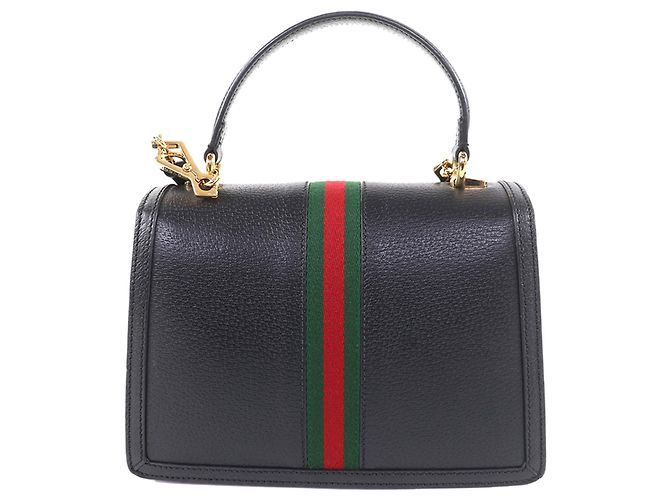 Gucci Black Small Calfskin Web Ophidia Top Handle Flap Nero - vista 2