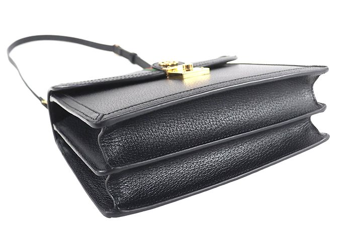 Gucci Black Small Calfskin Web Ophidia Top Handle Flap Nero - vista 3