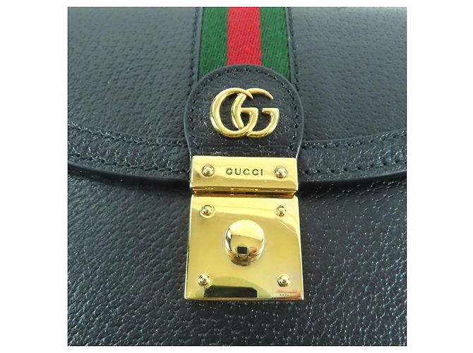 Gucci Black Small Calfskin Web Ophidia Top Handle Flap Nero - vista 6