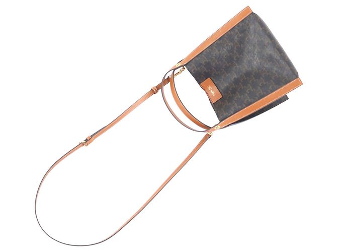 Céline Celine Borsa Cube Small Triomphe in tela rivestita nera Nero - vista 12