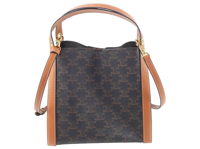 Céline Celine Borsa Cube Small Triomphe in tela rivestita nera Nero - vista 2
