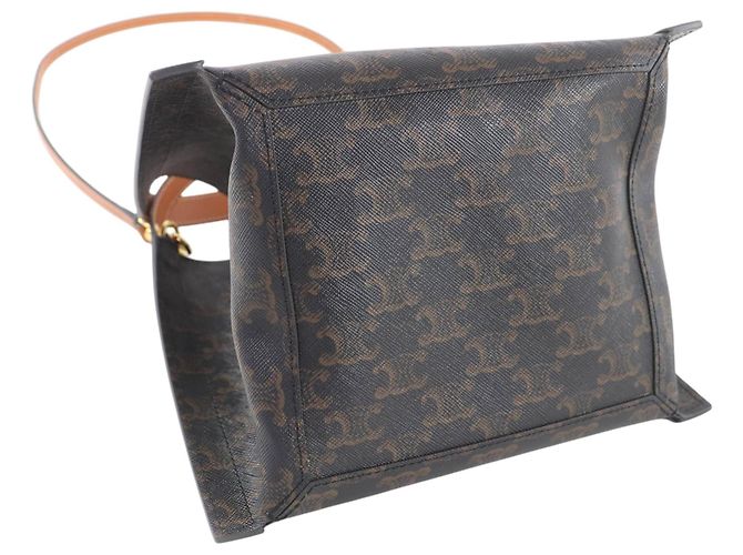 Céline Celine Borsa Cube Small Triomphe in tela rivestita nera Nero - vista 3