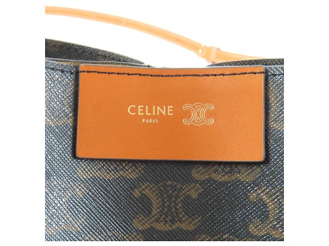 Céline Celine Borsa Cube Small Triomphe in tela rivestita nera Nero - vista 5