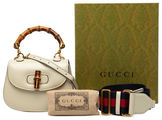 Bamboo Borsa Gucci 1947 Mini in vitello bianco con manico in bambù - vista 7