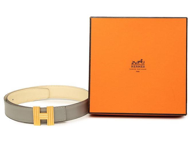 Cinturón reversible Hermès Gray Box Calf Cadena H Castaño - vista 6